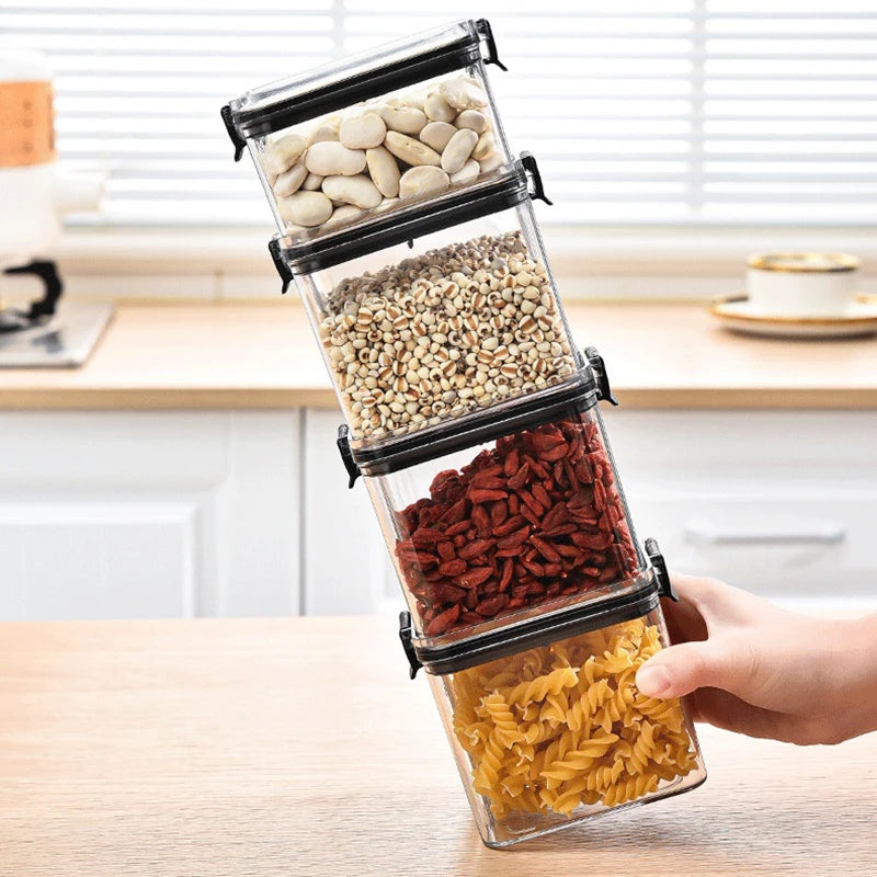 Tarros sellados para almacenamiento de granos en la cocina