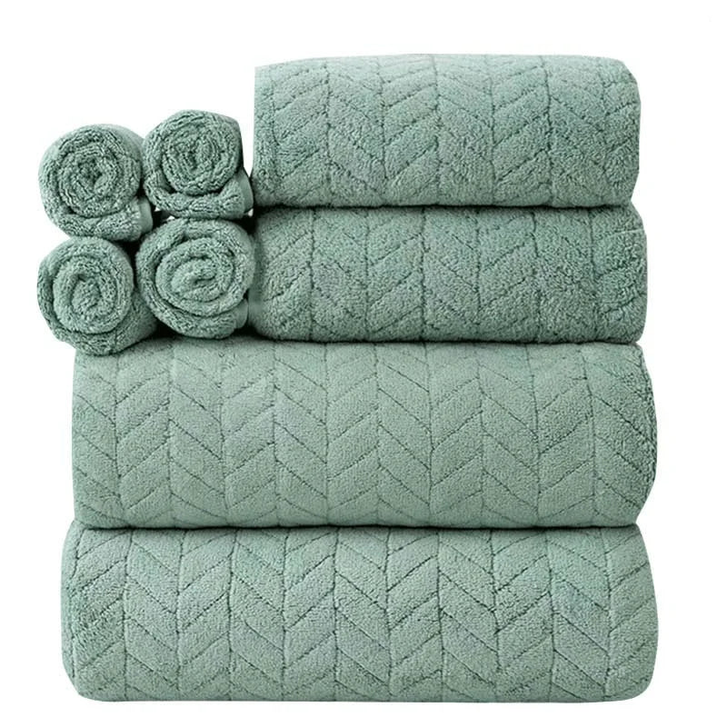 Juego de toallas de forro polar coral de 8 piezas: toallas de baño + bata + pañuelos - Secado súper rápido