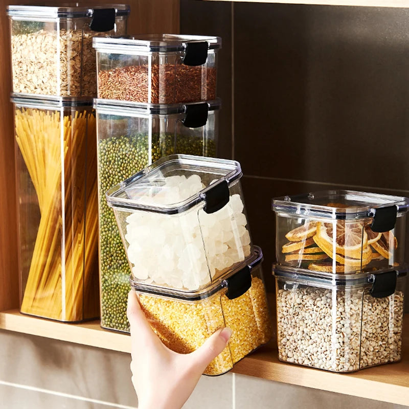 Tarros sellados para almacenamiento de granos en la cocina