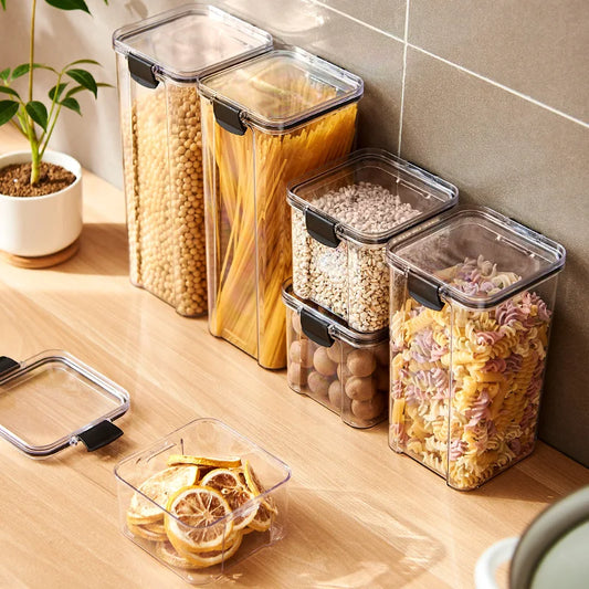 Tarros sellados para almacenamiento de granos en la cocina