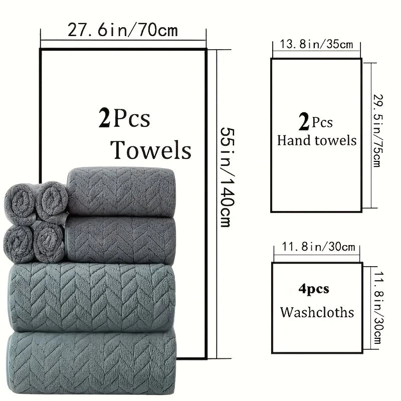 Juego de toallas de forro polar coral de 8 piezas: toallas de baño + bata + pañuelos - Secado súper rápido