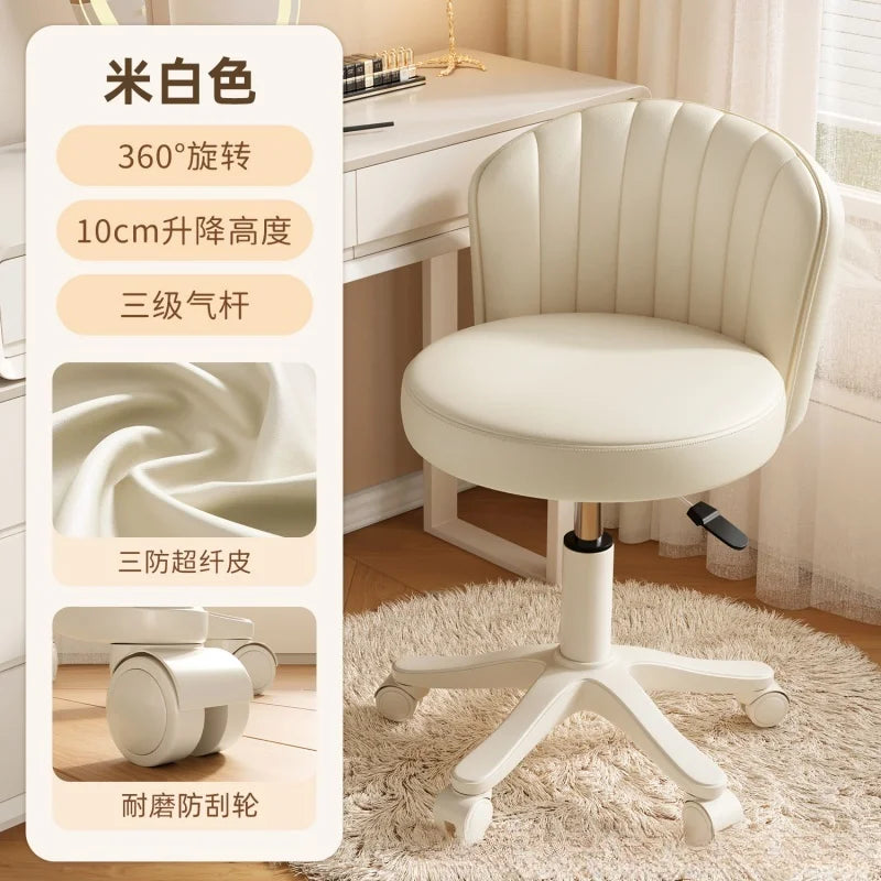 Silla giratoria de 360°, taburete de maquillaje, mesa de tocador para dormitorio